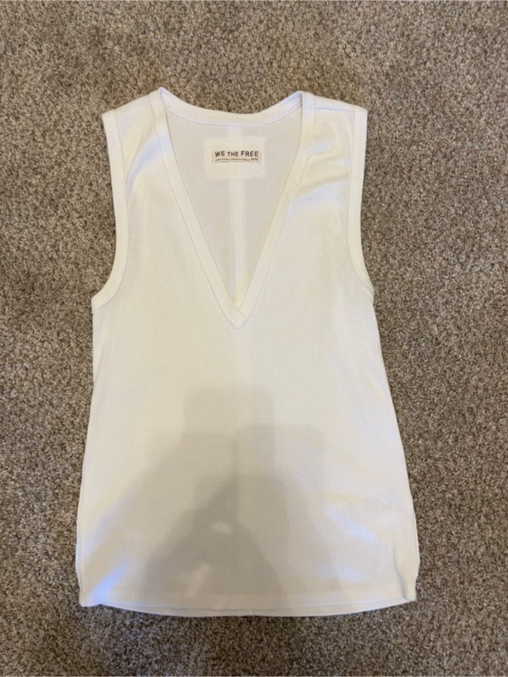 Cream Ribbed V-Neck Tank Top - Picture 1 of 2